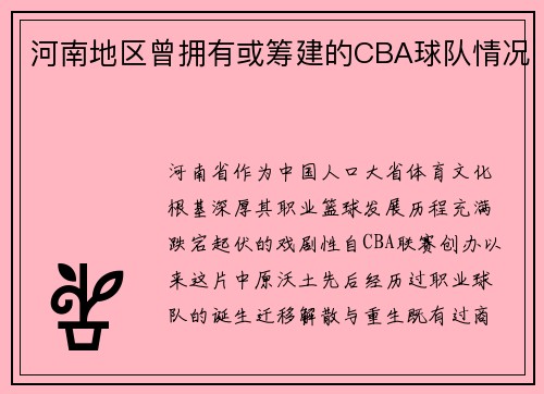 河南地区曾拥有或筹建的CBA球队情况